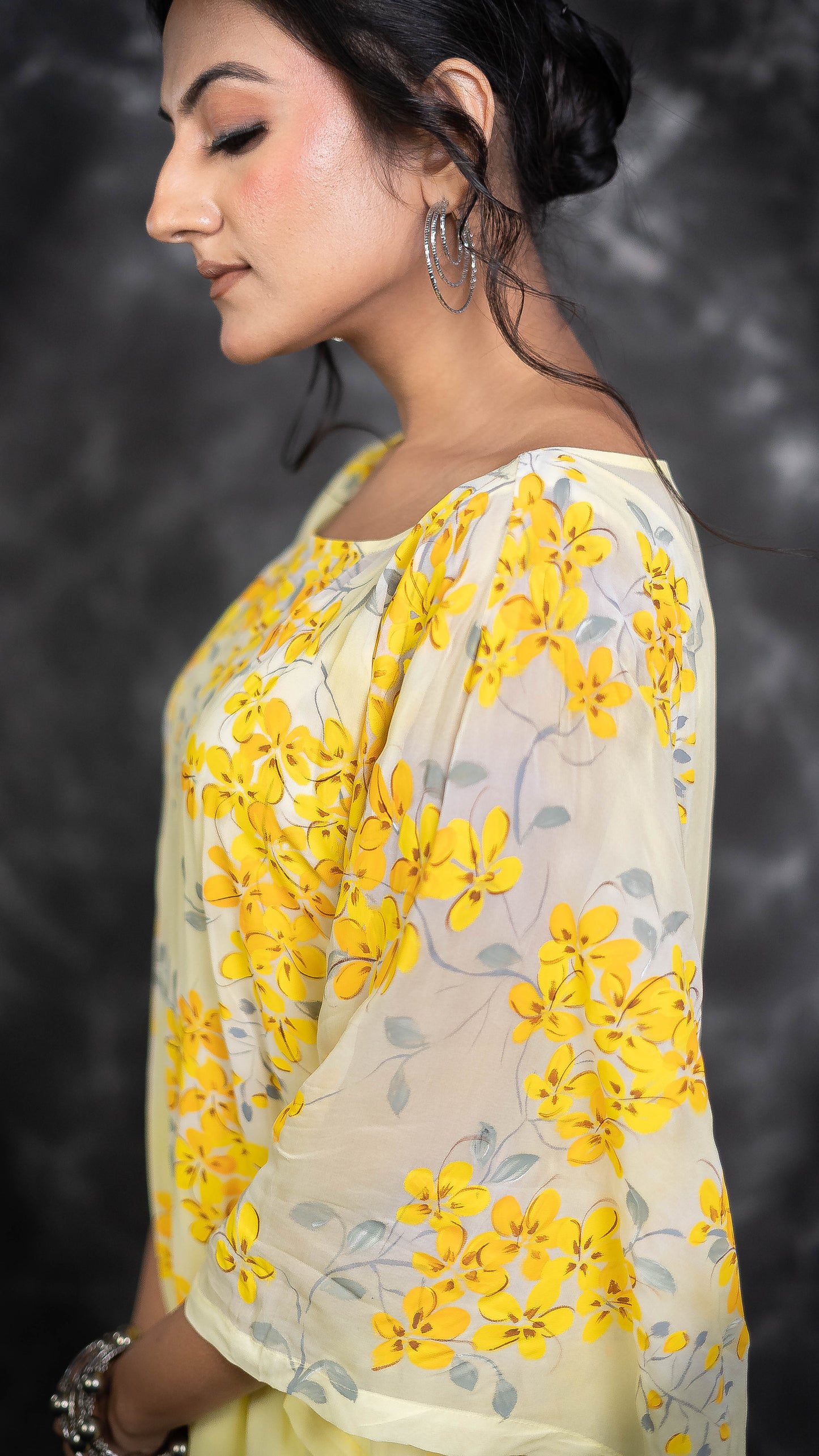 Yellow Cherry Blossom Hand Painted Kaftan