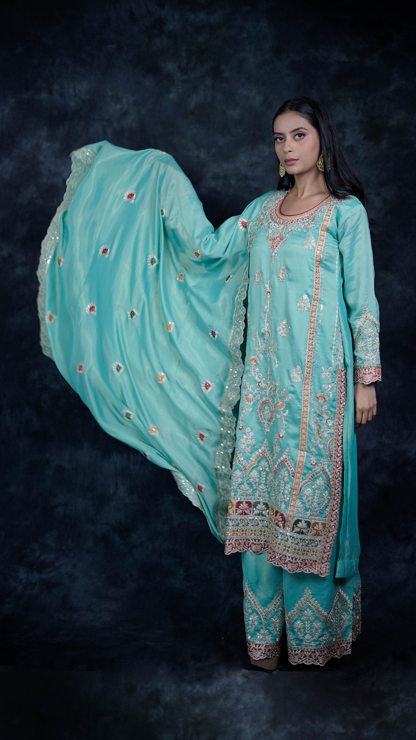 Sea Blue Simar Silk Suit Set