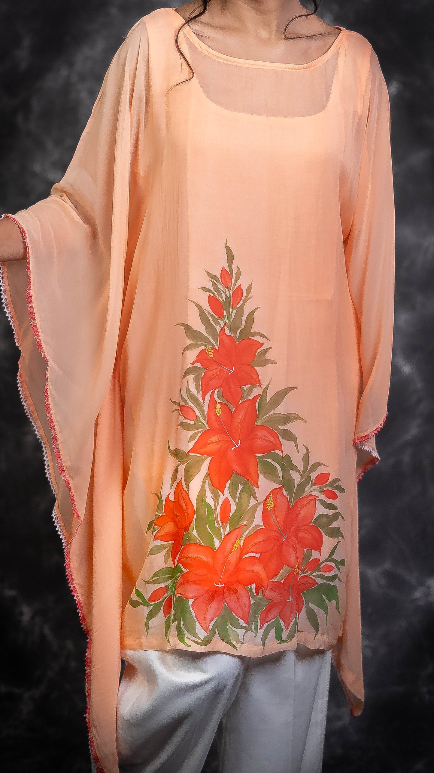 Peach Hand Painted Kaftan
