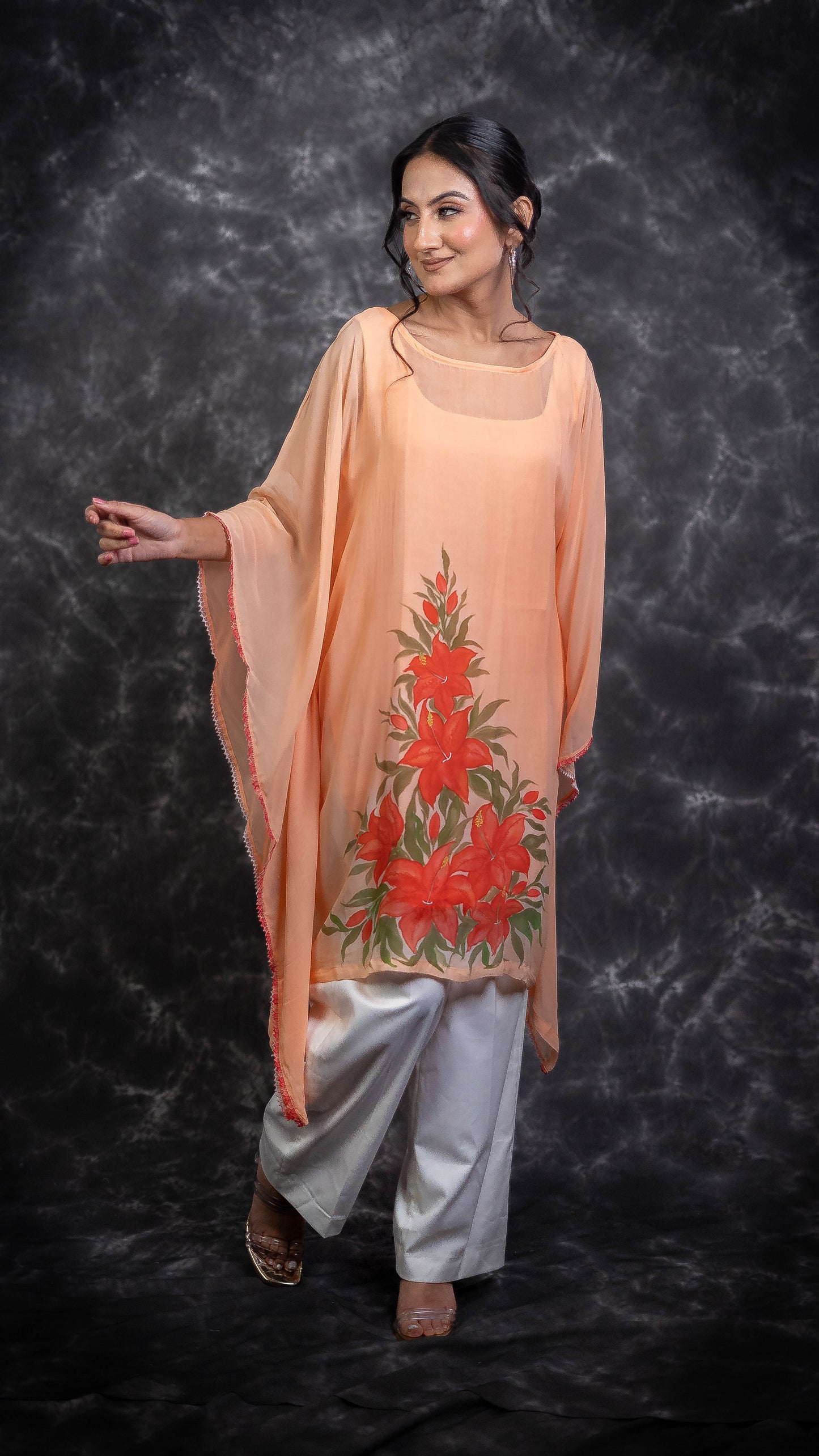 Peach Hand Painted Kaftan