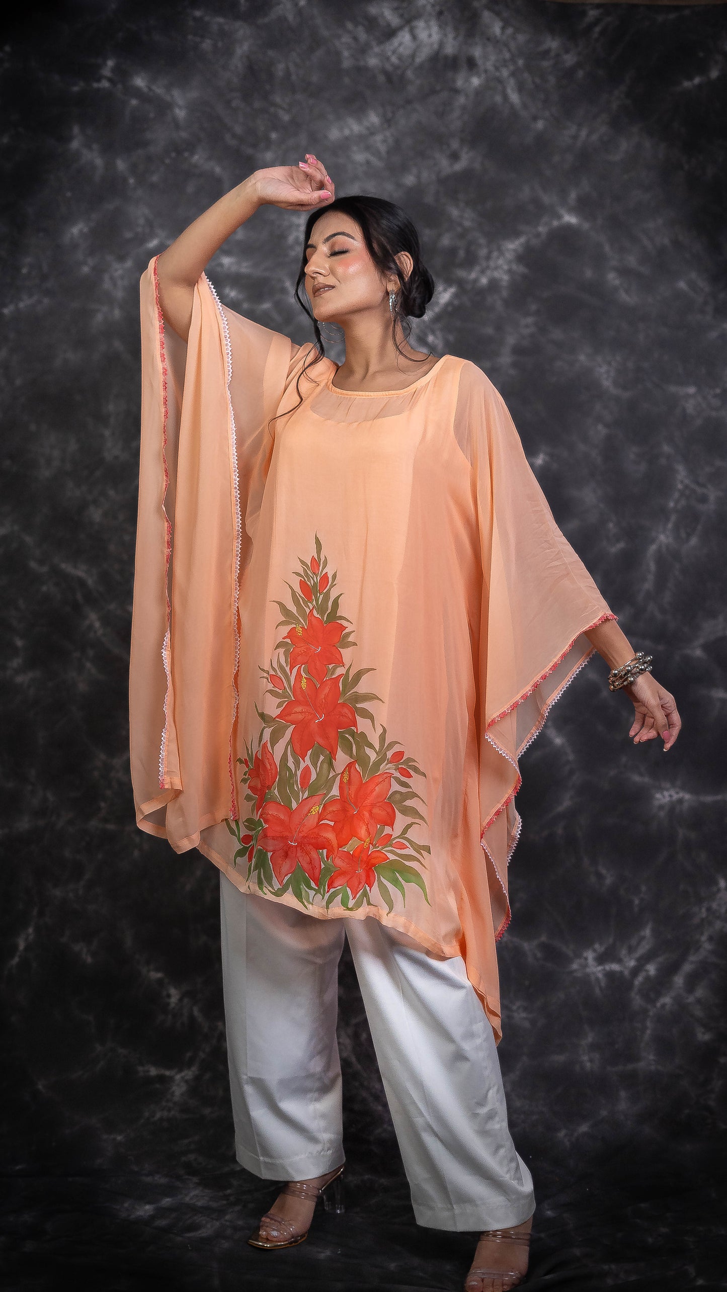 Peach Hand Painted Kaftan