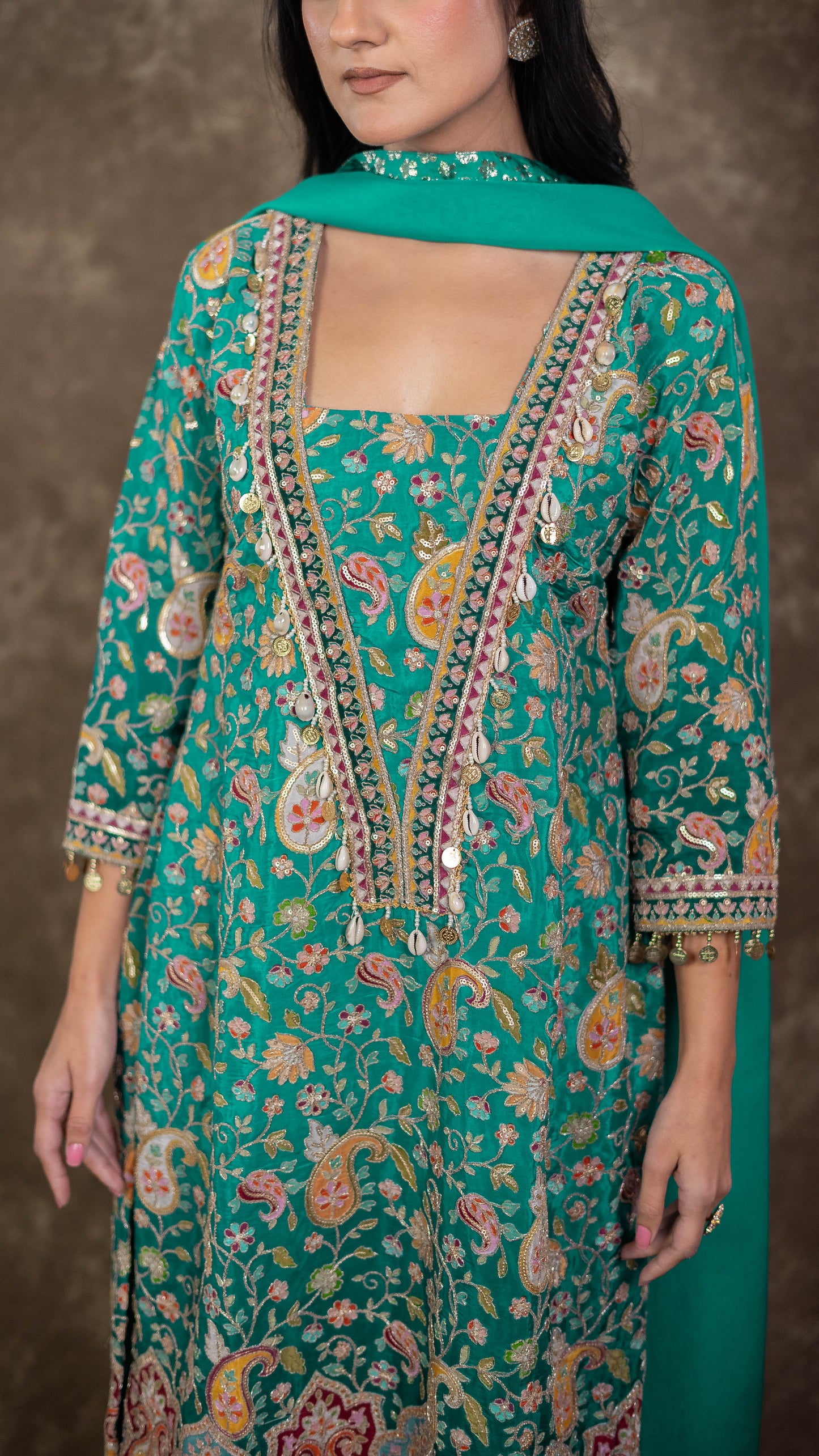 Blue Crepe Embroidered Suit Set