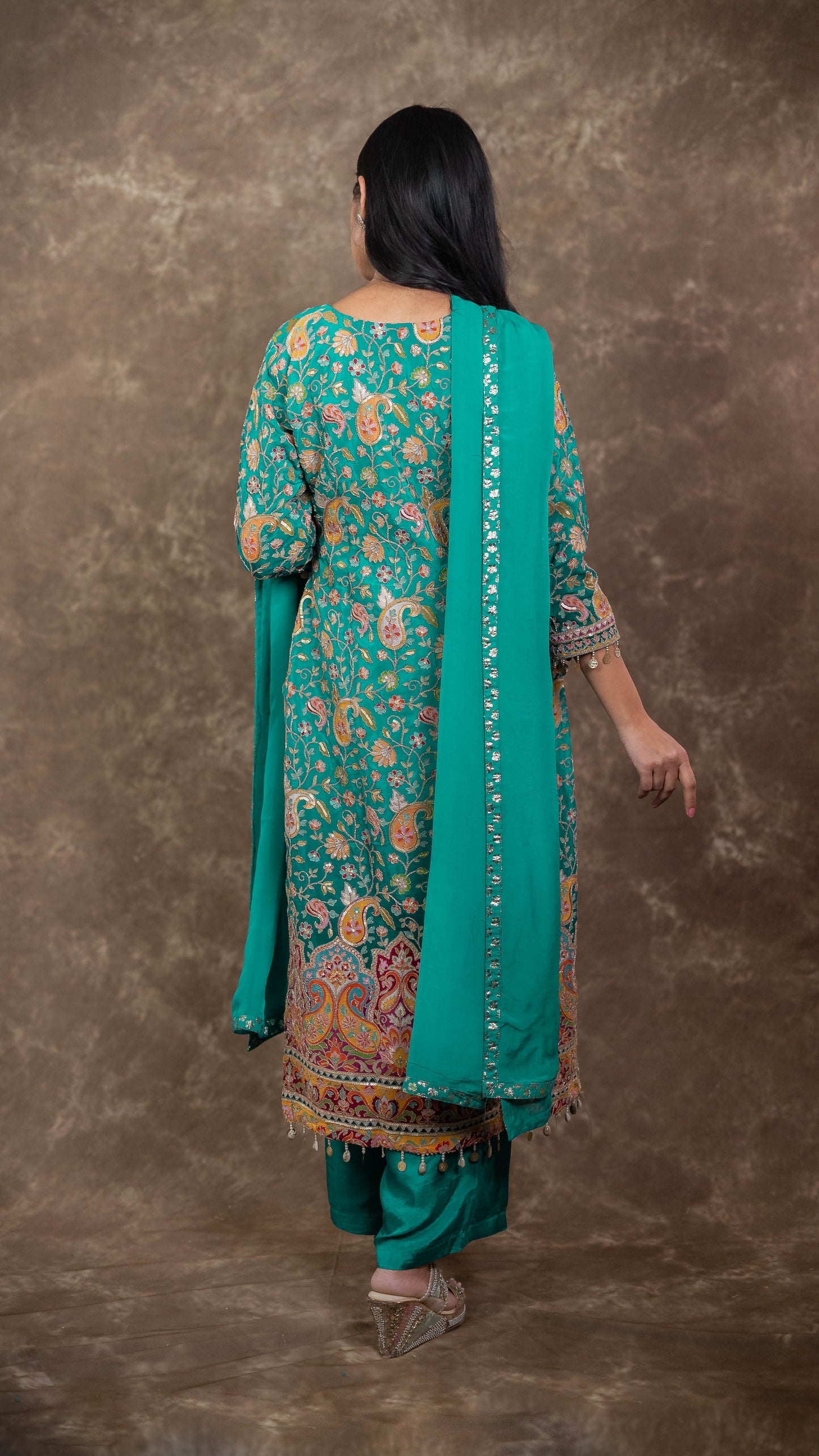 Blue Crepe Embroidered Suit Set