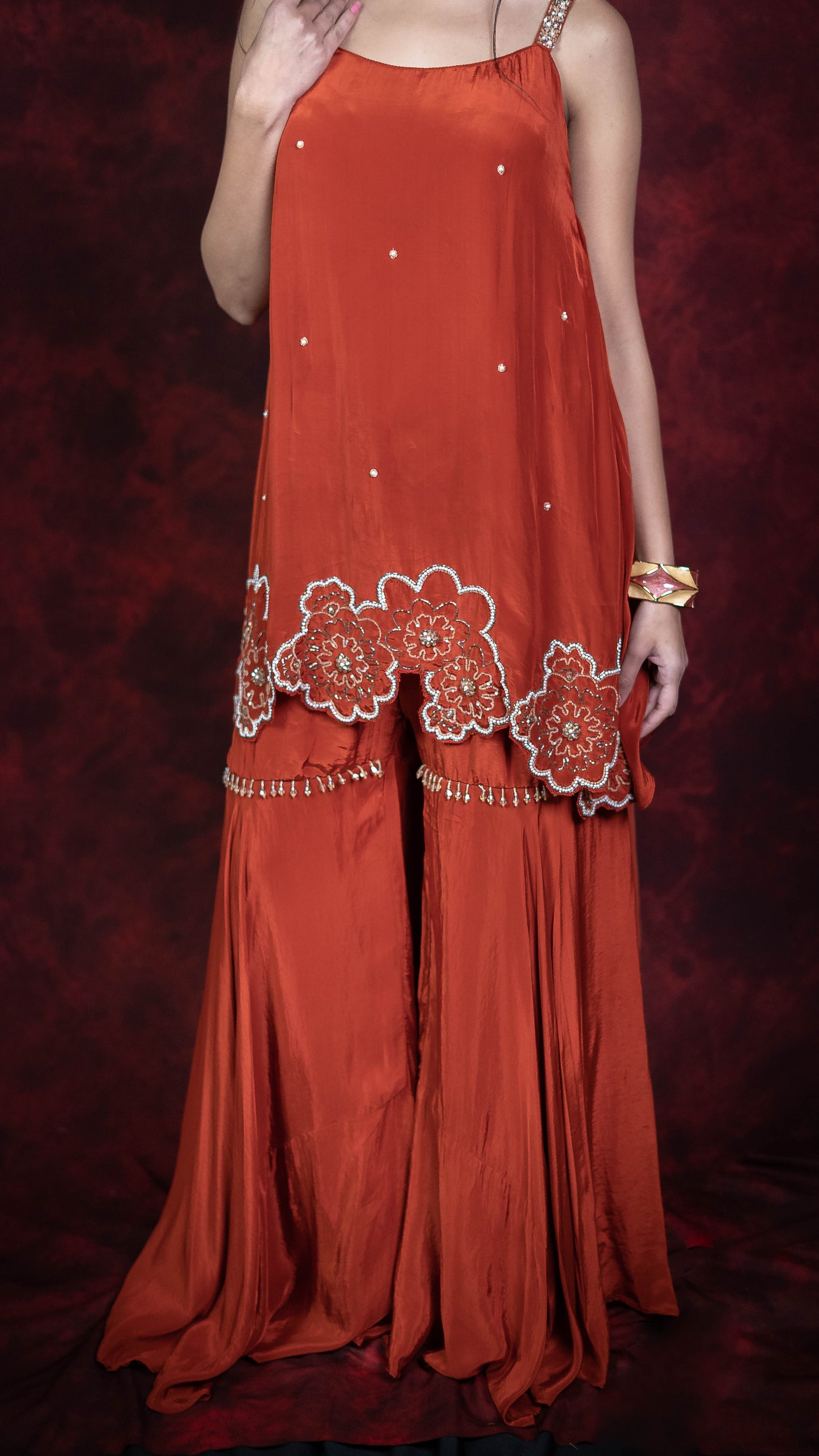 Rust Garara Suit With Choker Dupatta