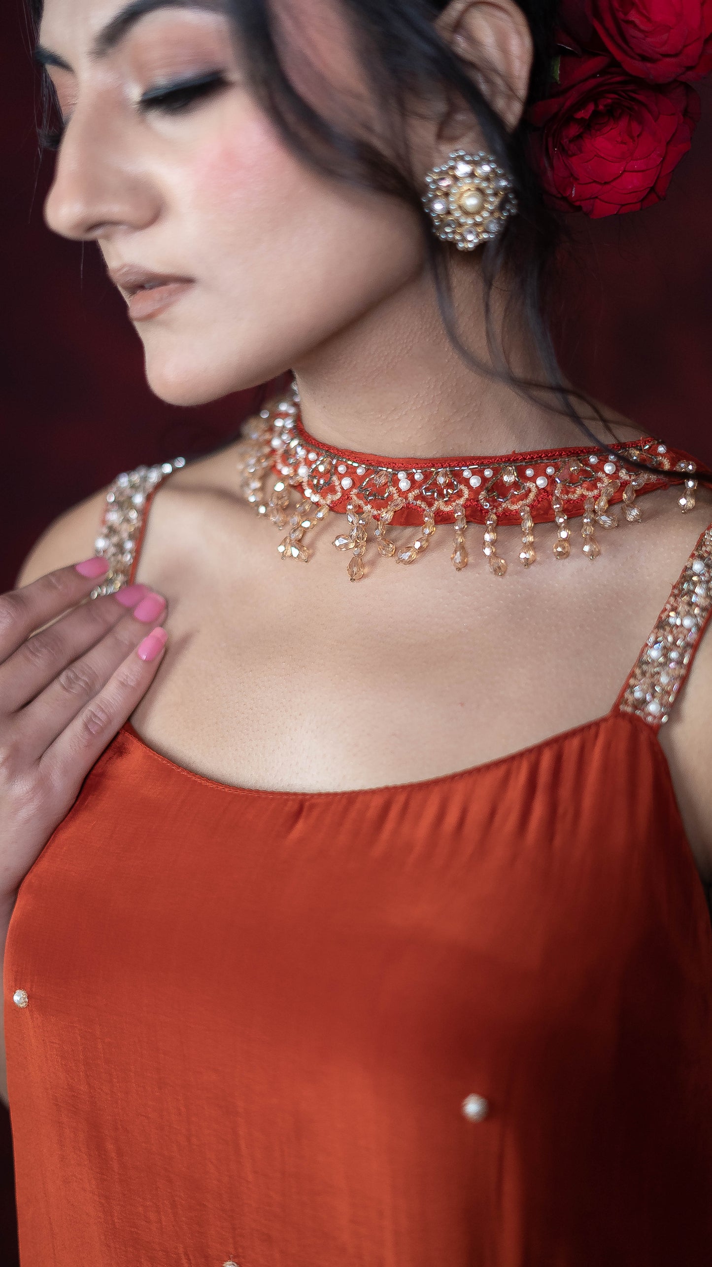 Rust Garara Suit With Choker Dupatta