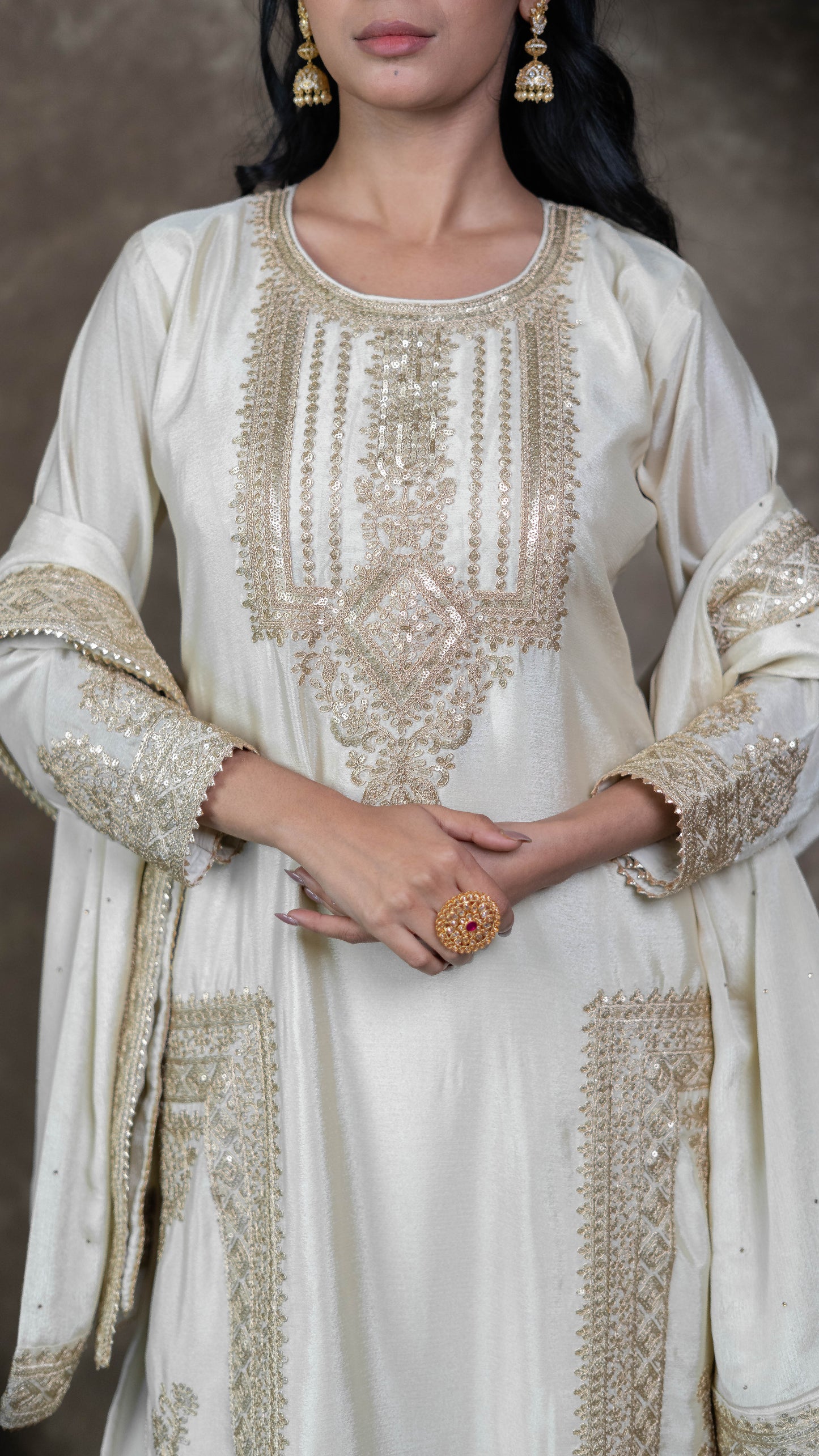 Ivory Chinnon Suit