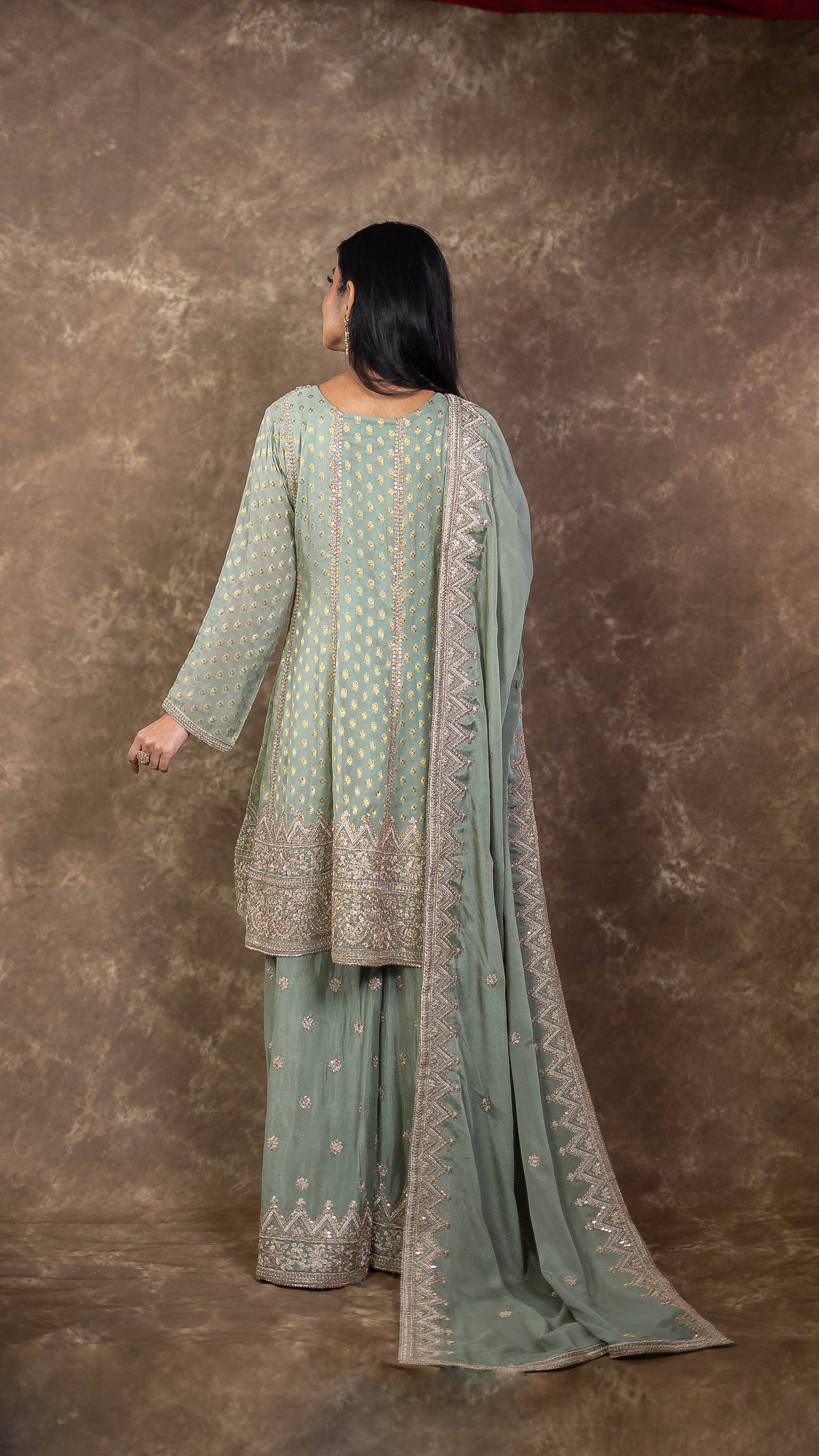 Green Banarasi Georgette Sharara Suit Set