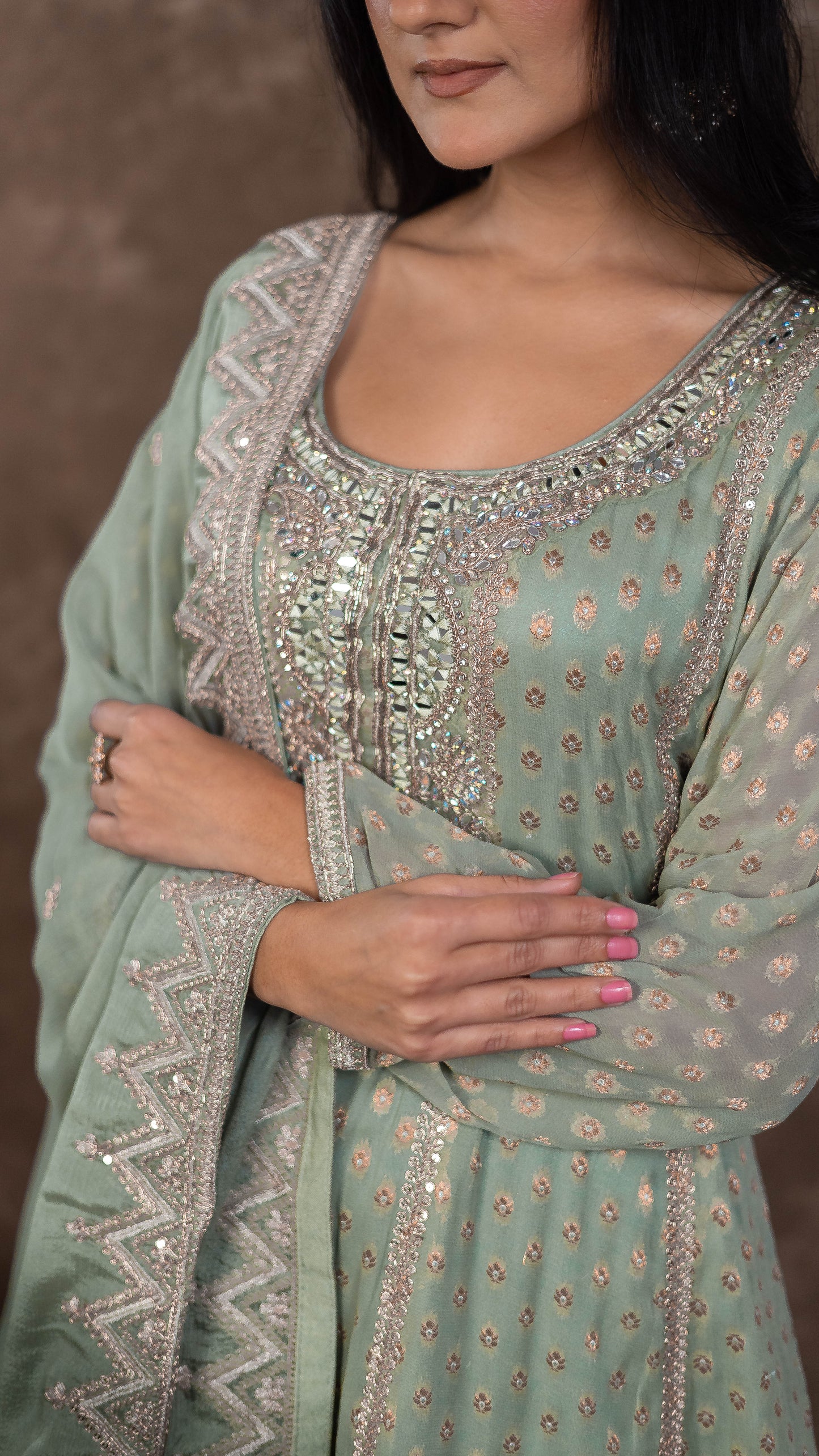 Green Banarasi Georgette Sharara Suit Set