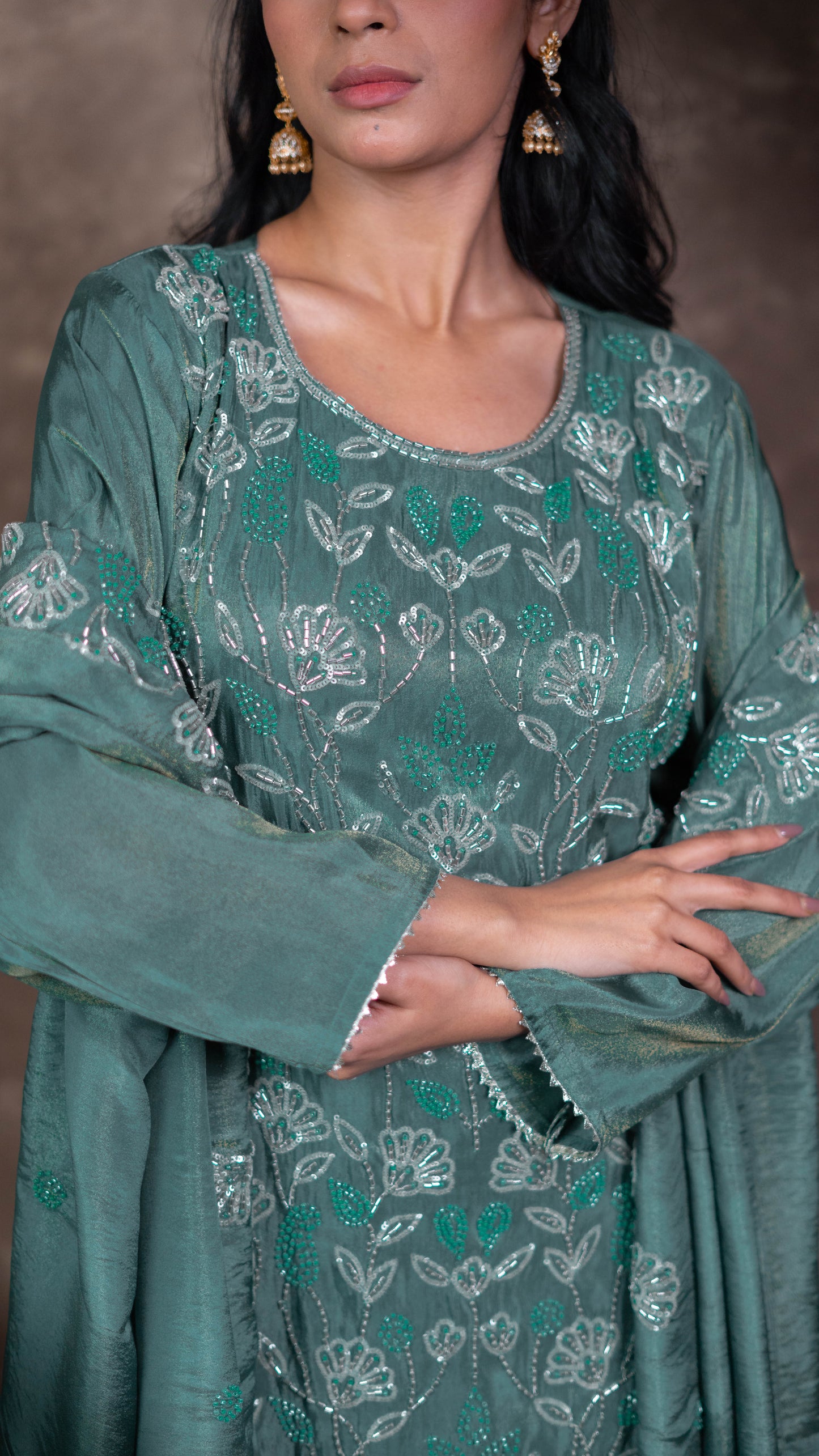 Turquoise Hand Embroidered Garara Suit Set