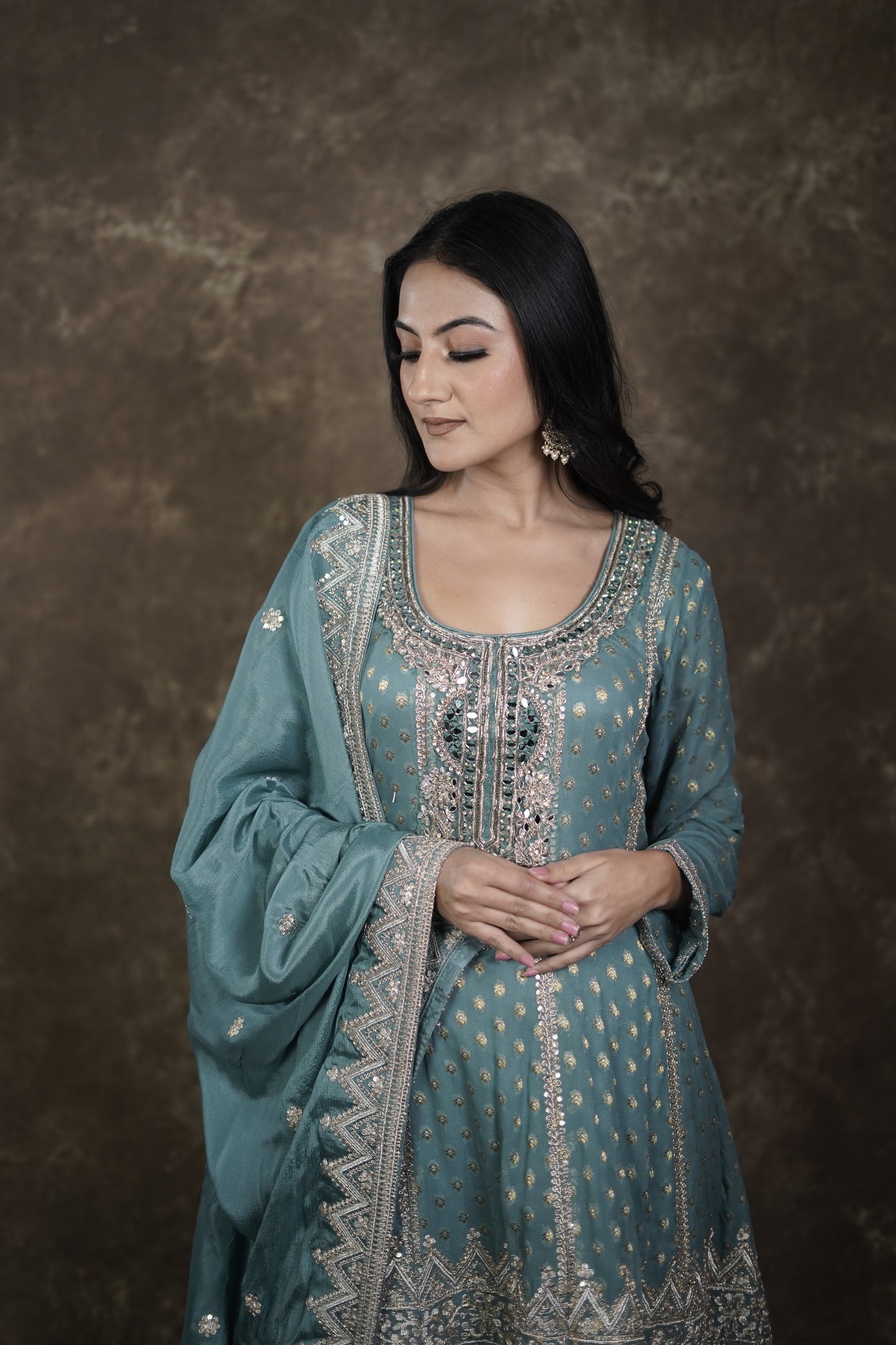 Blue Banarasi Georgette Sharara Suit Set