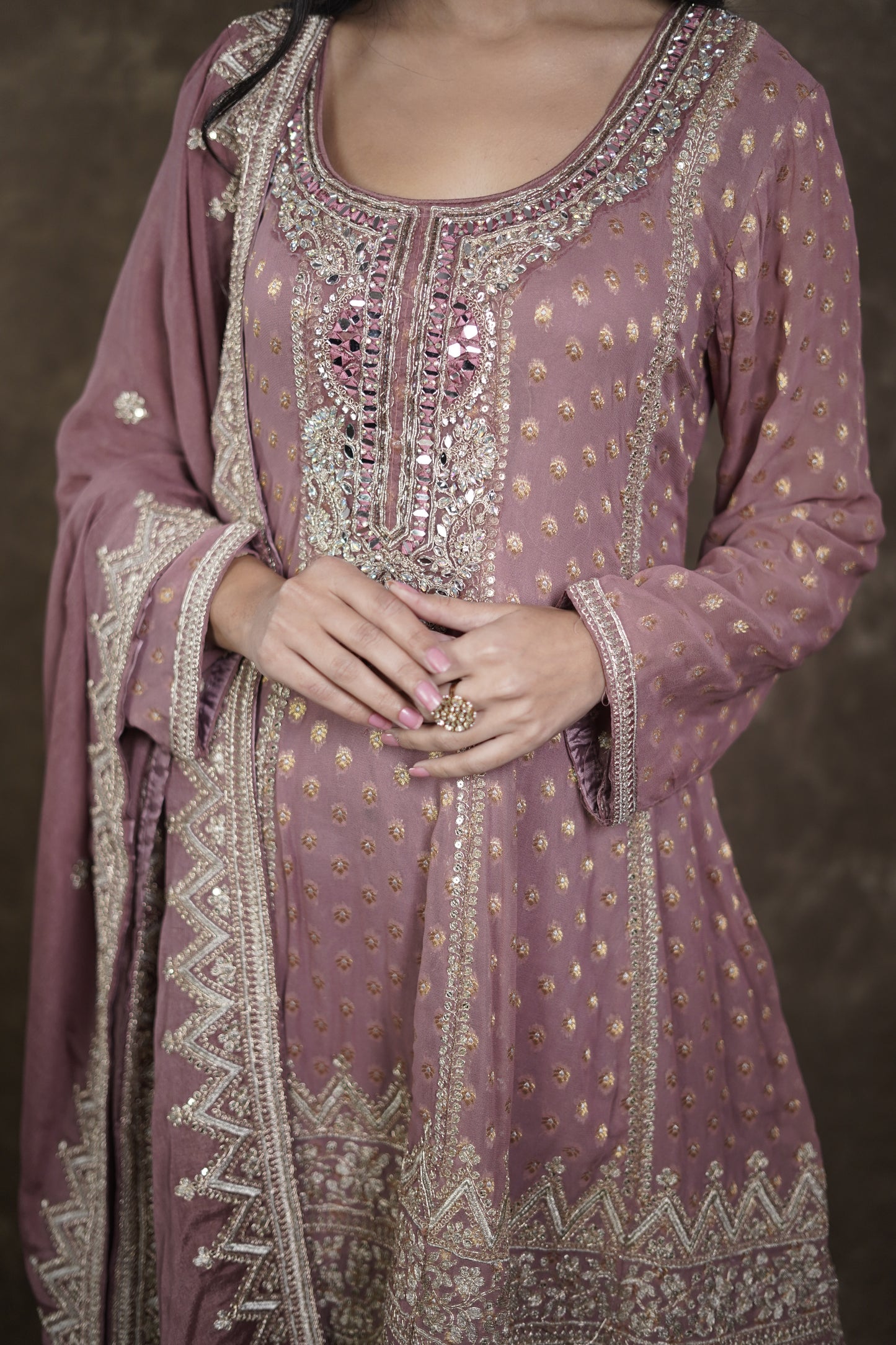 Mauve Banarasi Georgette Sharara Suit Set