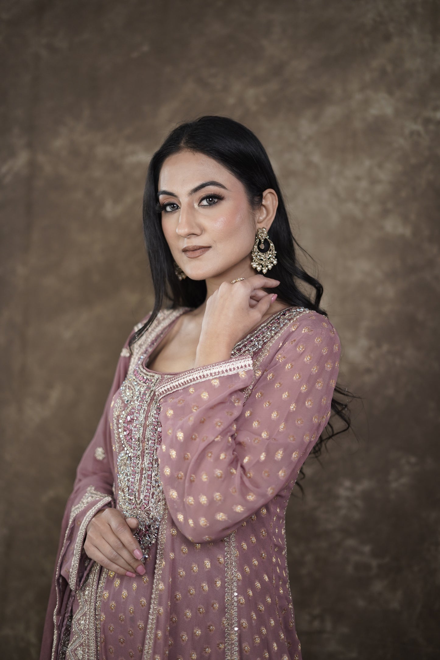 Mauve Banarasi Georgette Sharara Suit Set