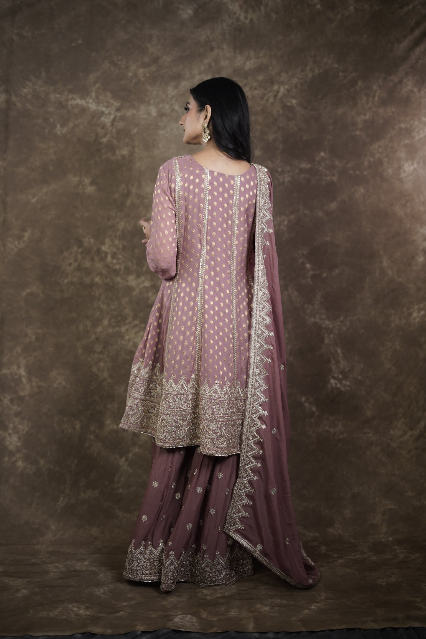Mauve Banarasi Georgette Sharara Suit Set