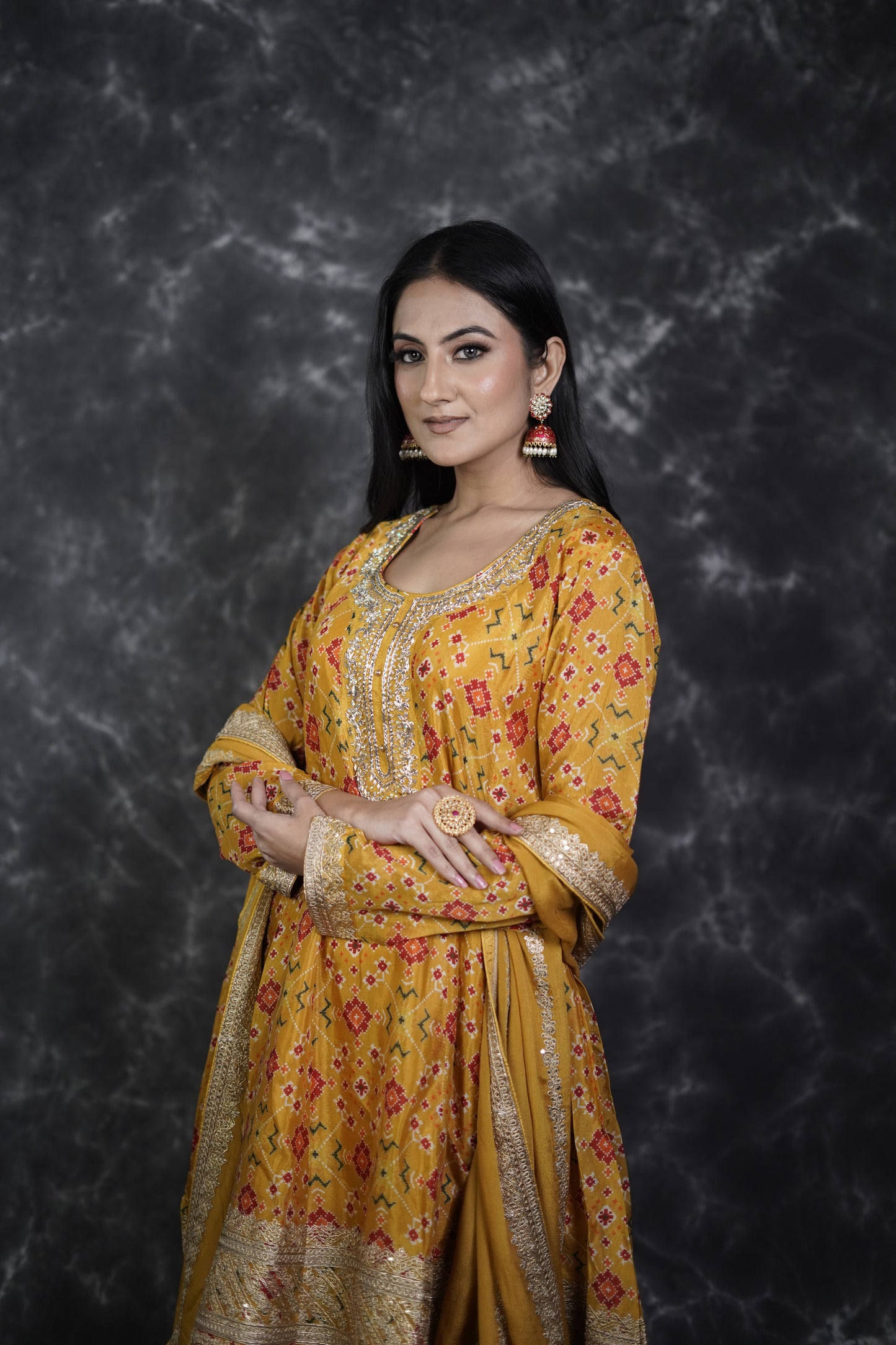 Yellow Bandhani Print Dhoti Suit