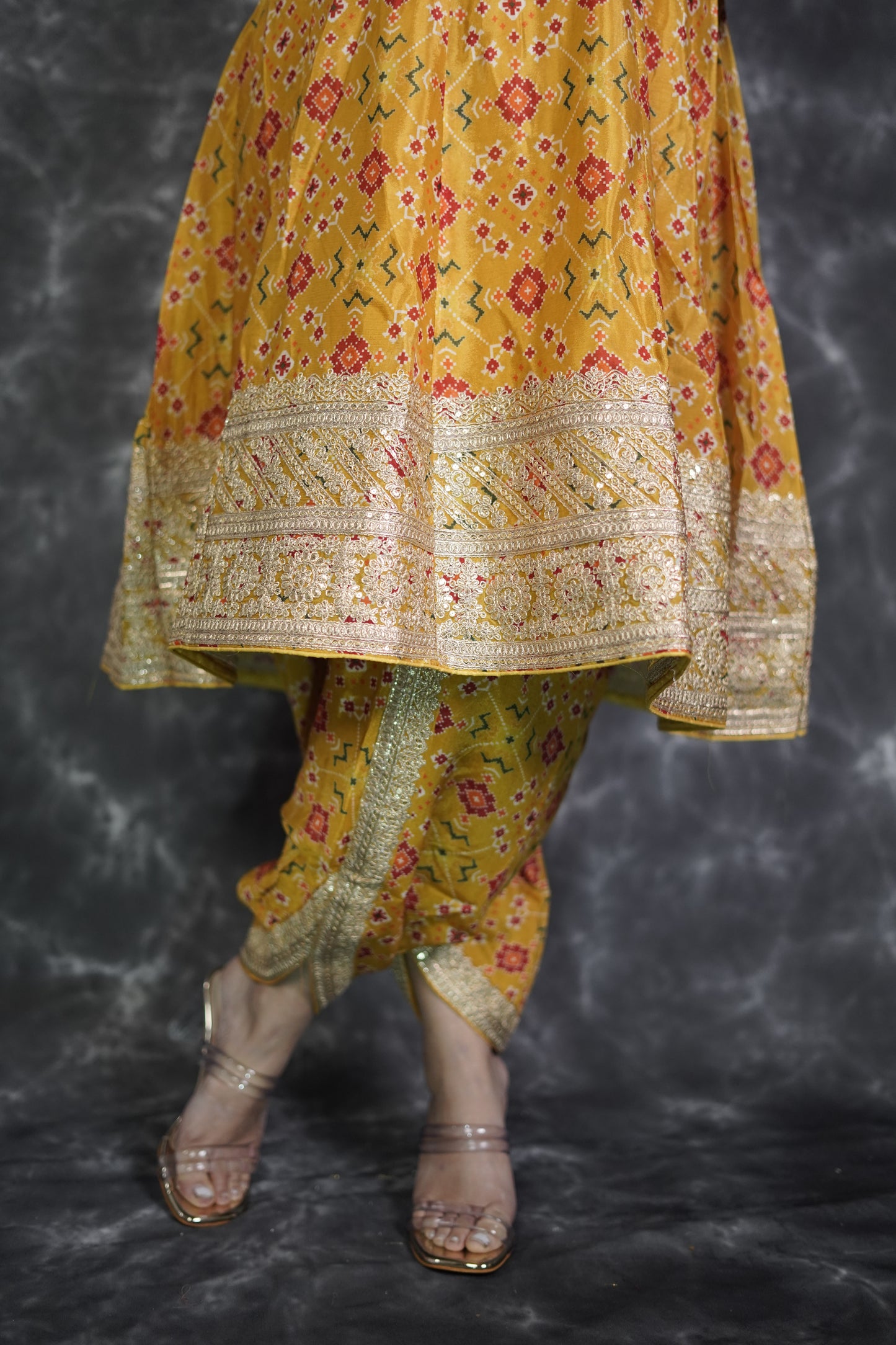 Yellow Bandhani Print Dhoti Suit