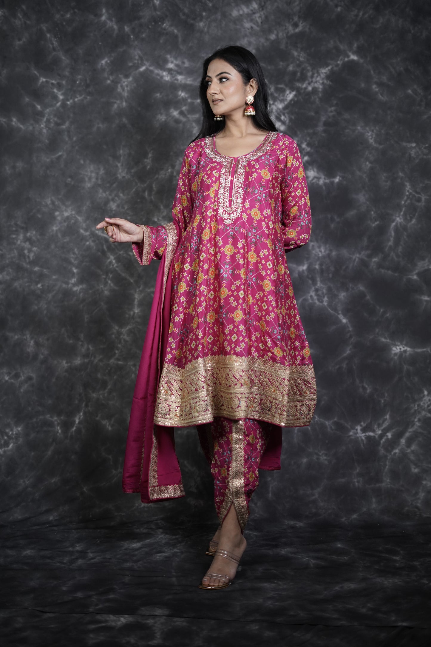 Pink Bandhani Print Dhoti Suit