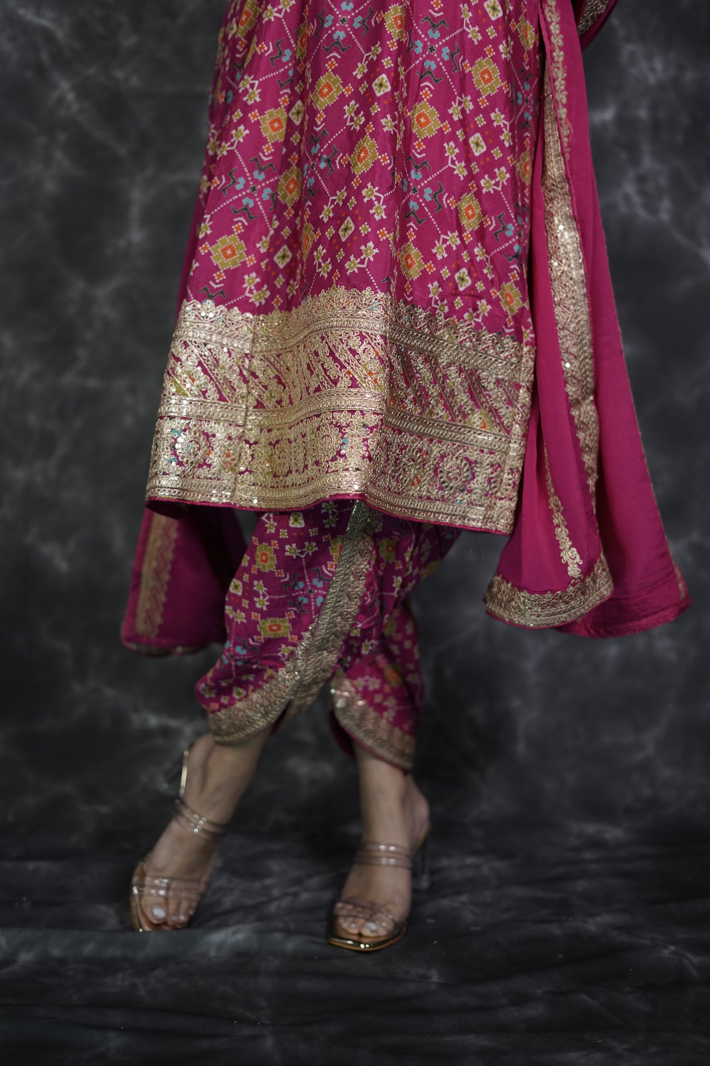 Pink Bandhani Print Dhoti Suit