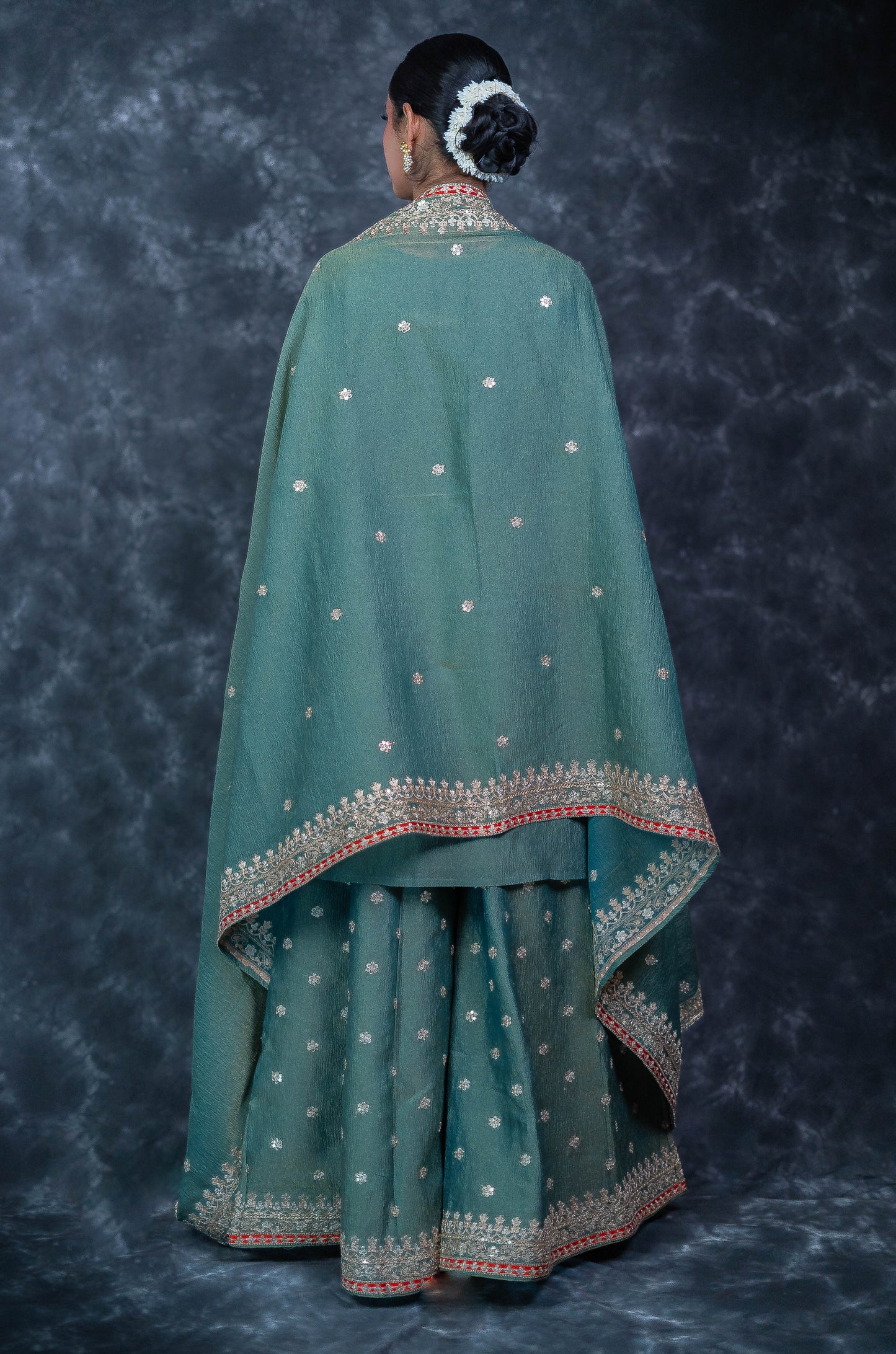 Green Tissue Crush Sharara Set