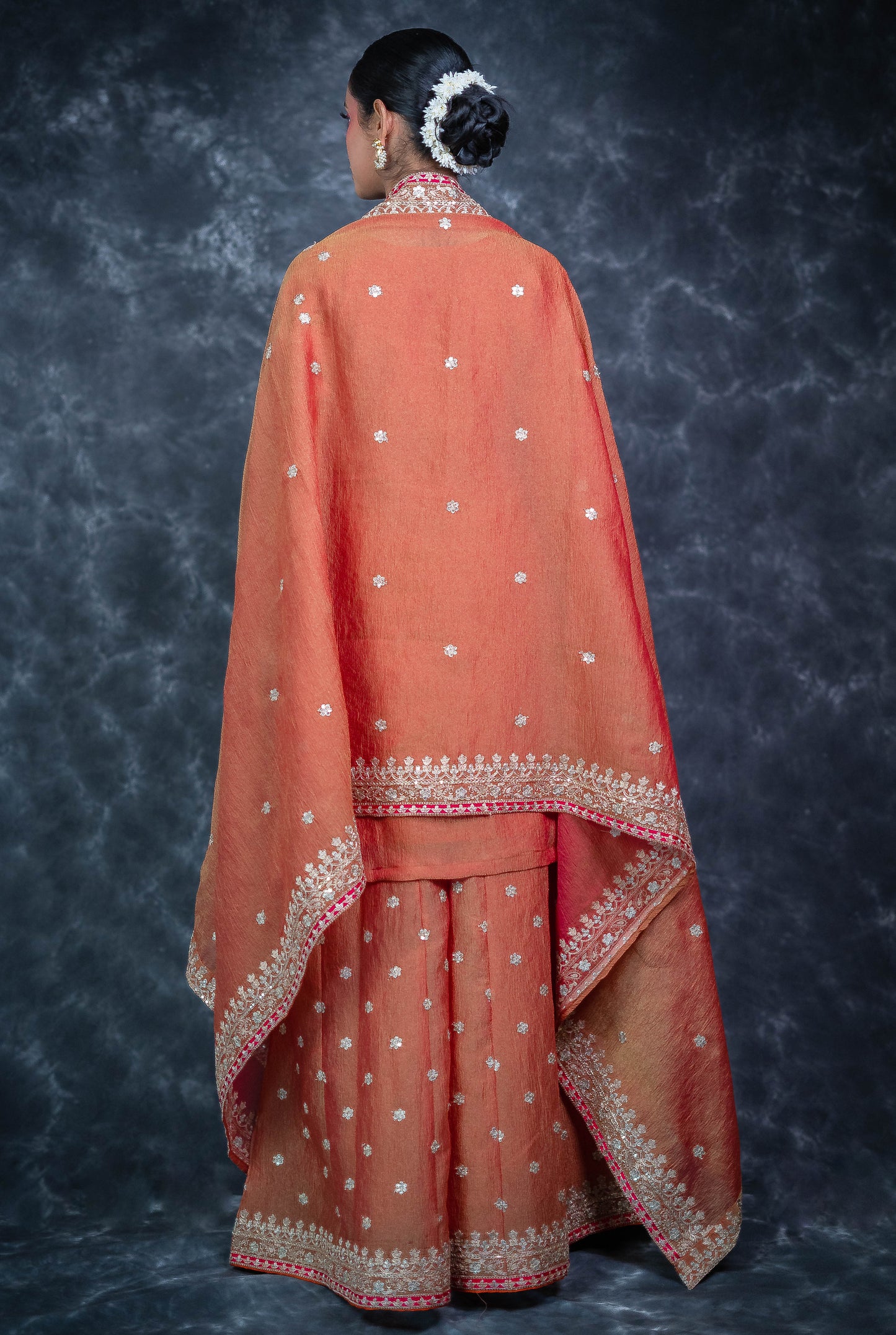 Kanjivaram Rust Tissue Crush Sharara Set