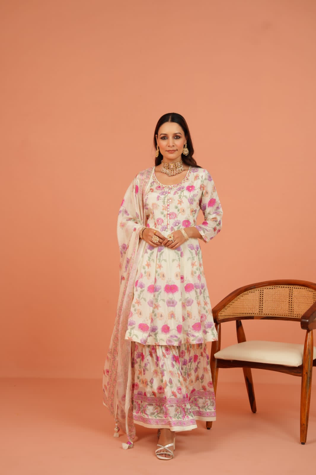 Chinon White Floral Suit