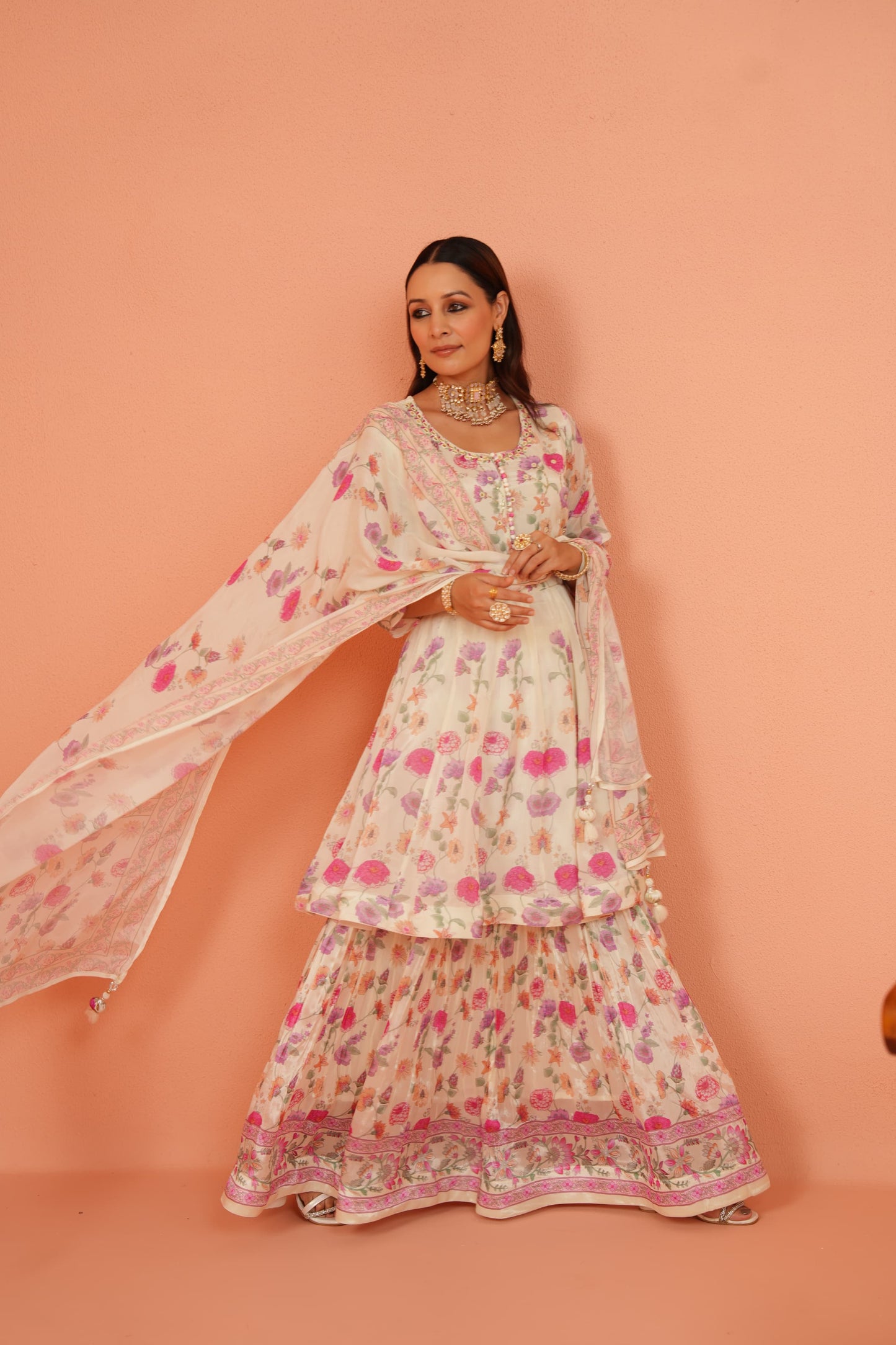 Chinon White Floral Suit