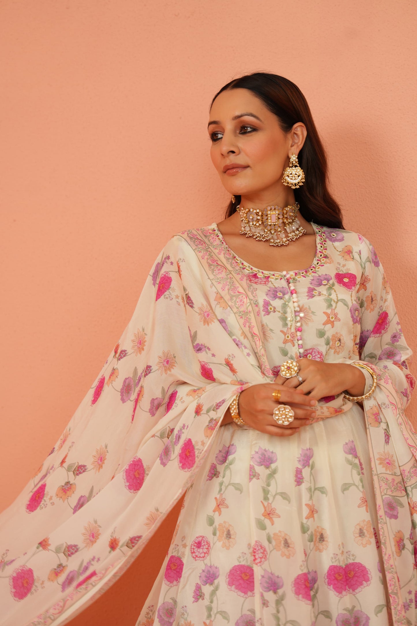 Chinon White Floral Suit