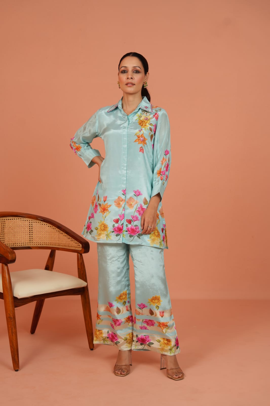 Women's Chinon Blue Floral Co-ord Set