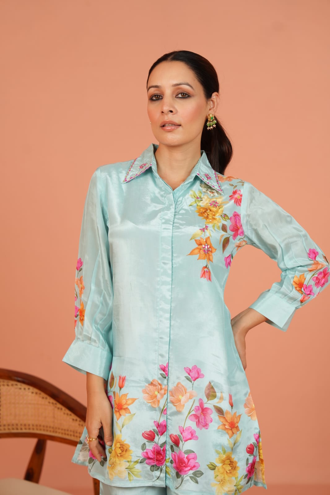 Women's Chinon Blue Floral Co-ord Set