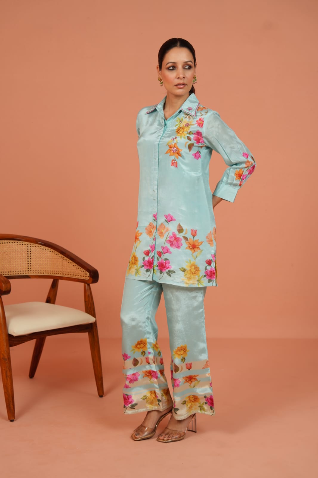 Women's Chinon Blue Floral Co-ord Set