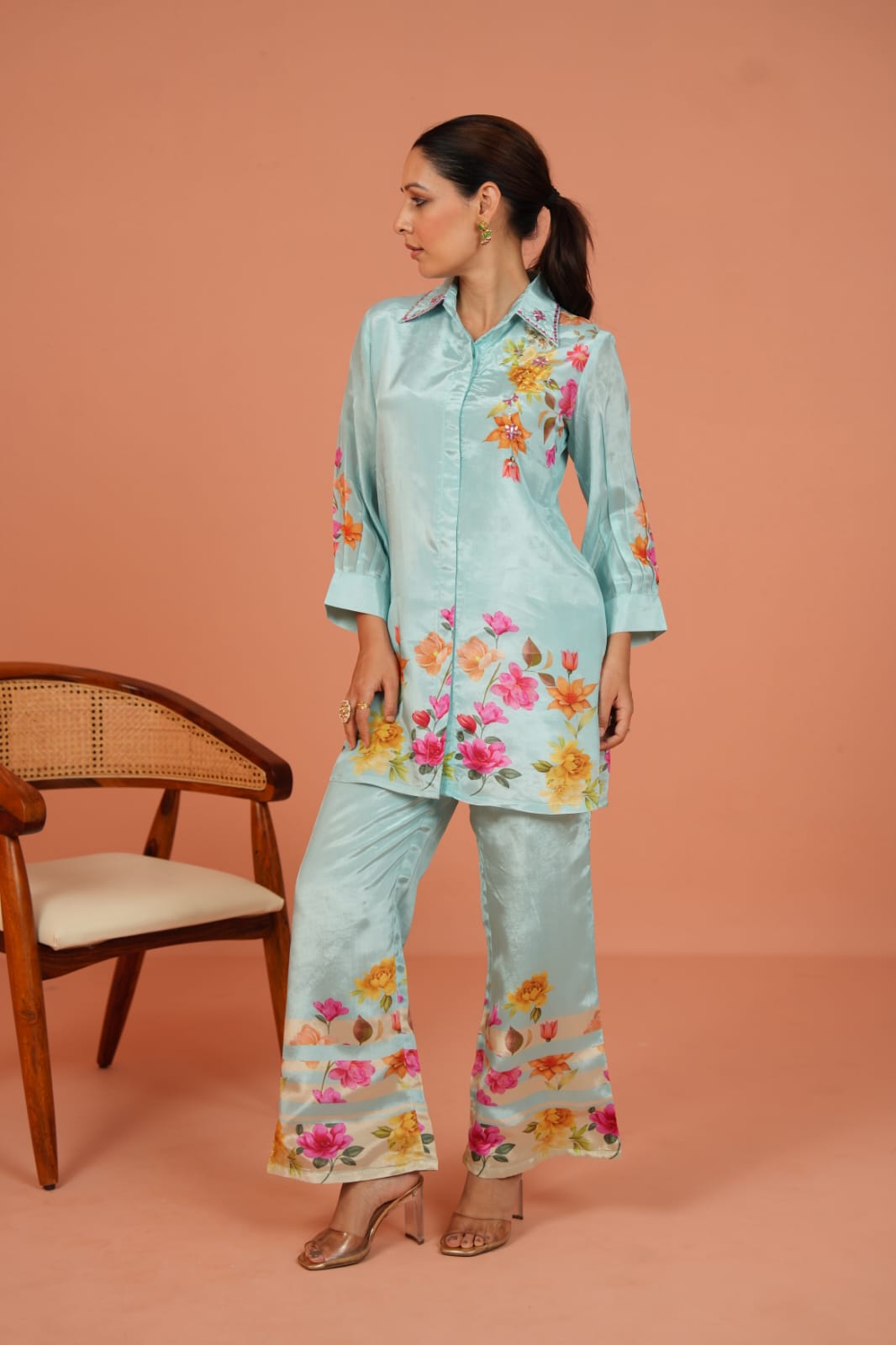 Women's Chinon Blue Floral Co-ord Set