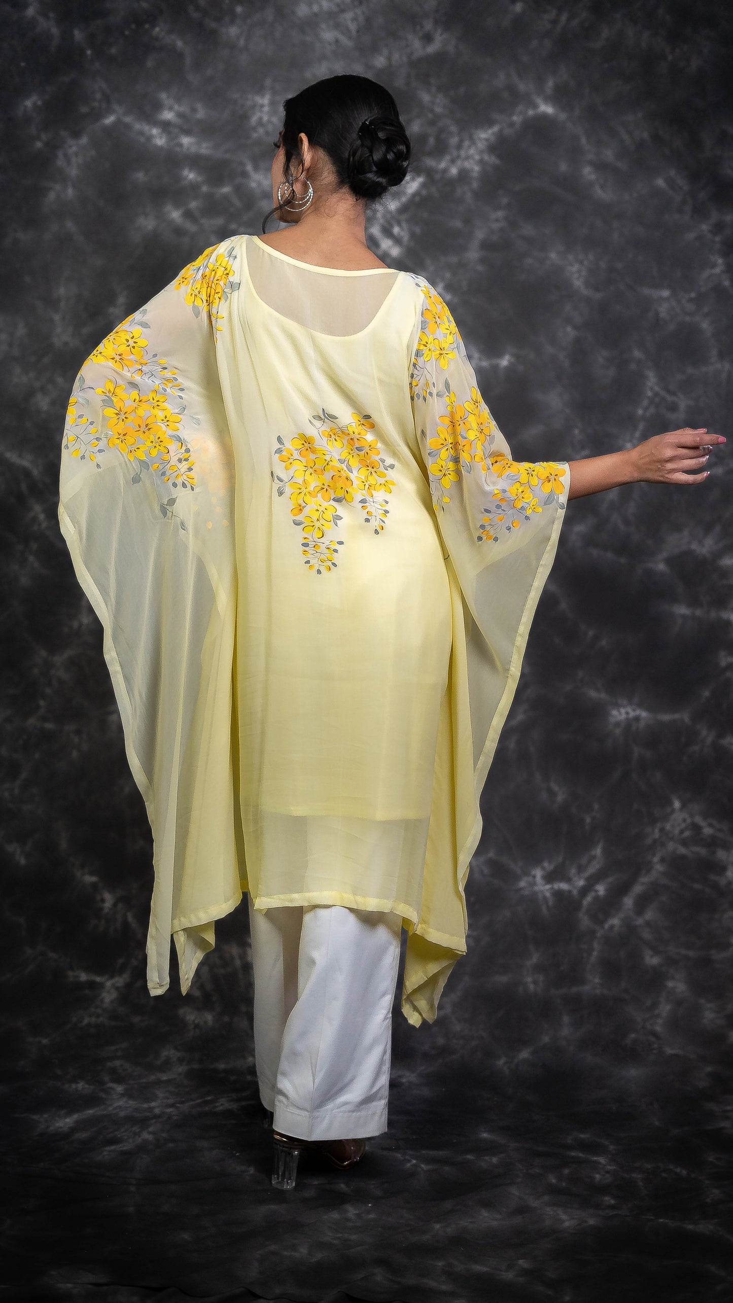 Yellow Cherry Blossom Hand Painted Kaftan