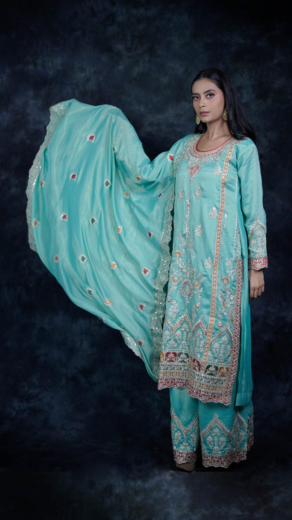 Sea Blue Simar Silk Suit Set