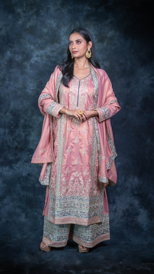Pink Simar Silk Suit Set