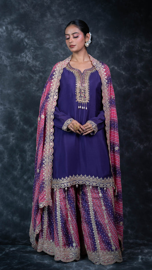 Purple Crepe Suit Set