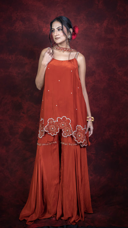Rust Garara Suit With Choker Dupatta