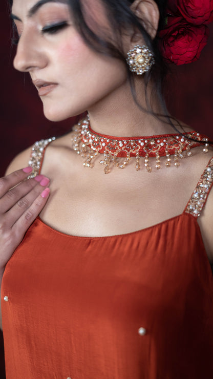 Rust Garara Suit With Choker Dupatta