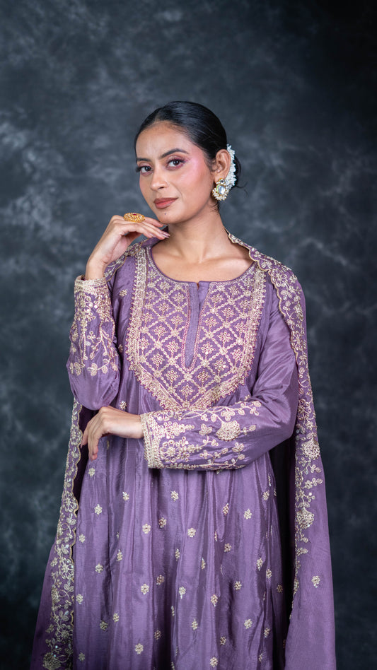 Purple Chinon Suit