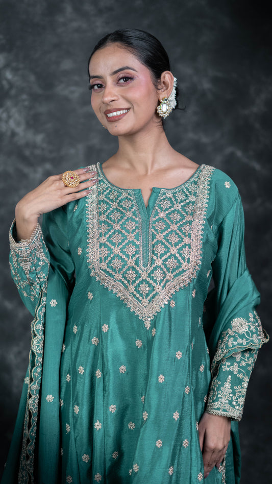 Sea Green Chinon Suit
