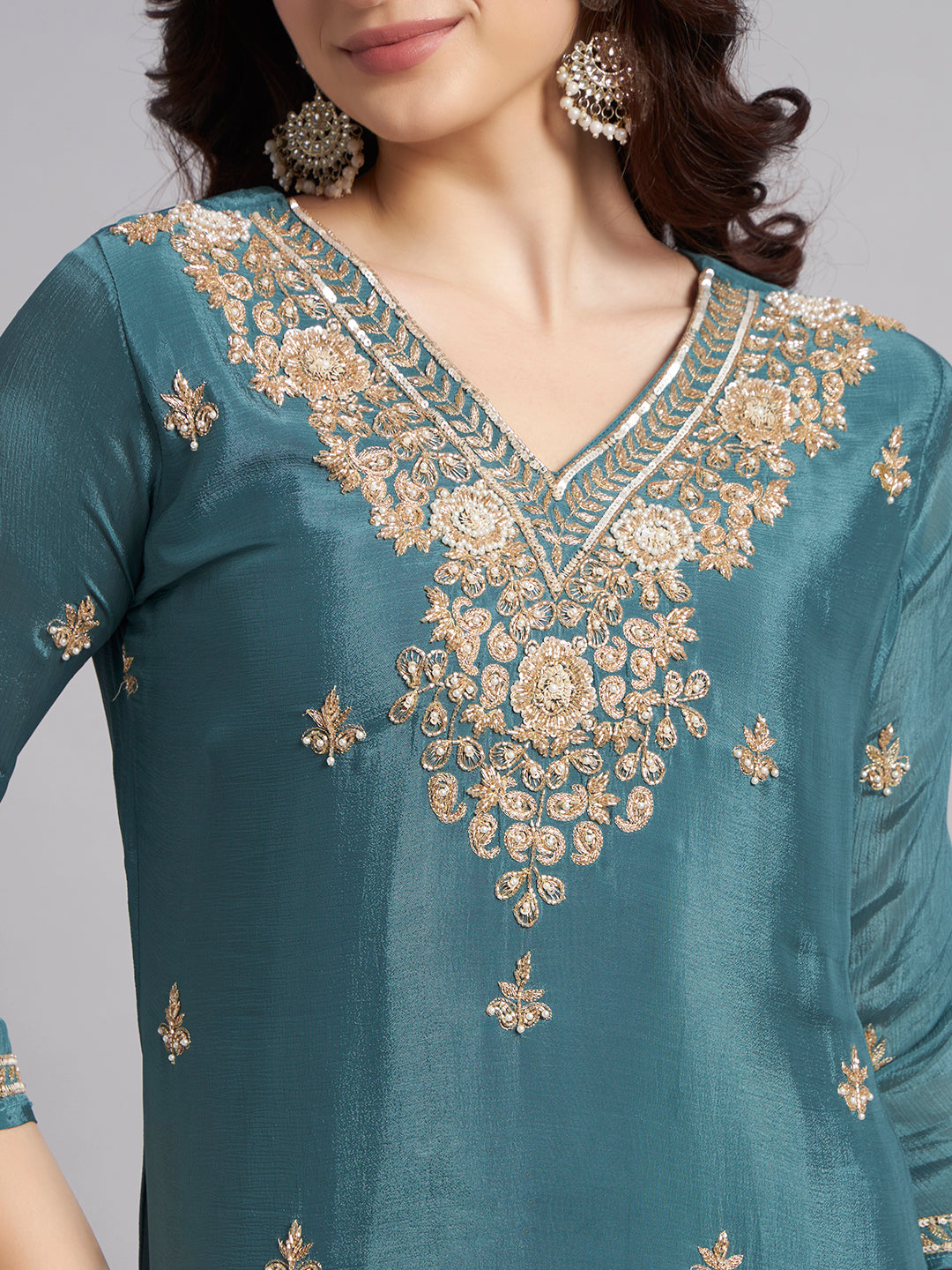 Teal Blue Chinnon Suit