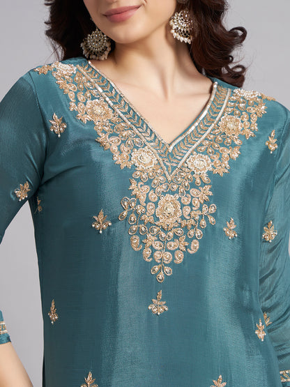 Teal Blue Chinnon Suit