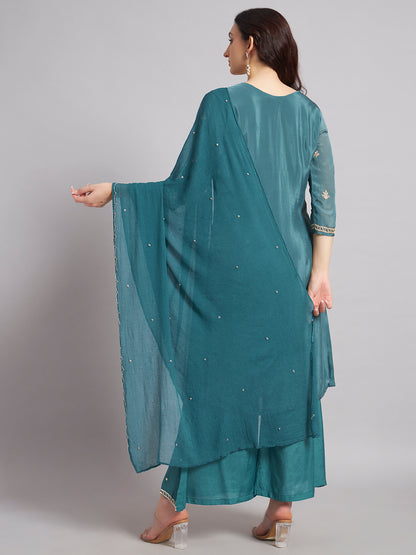 Teal Blue Chinnon Suit