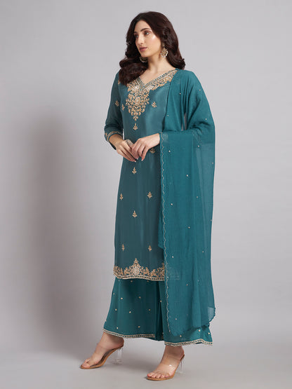 Teal Blue Chinnon Suit