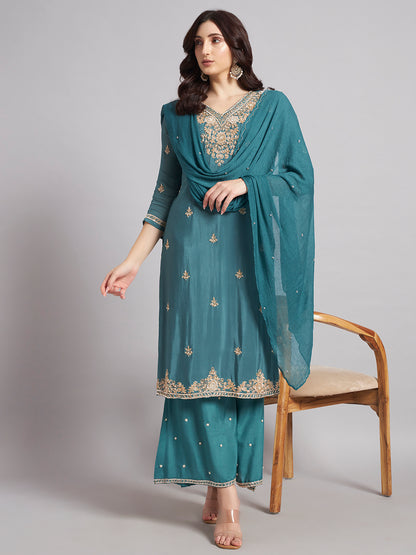 Teal Blue Chinnon Suit