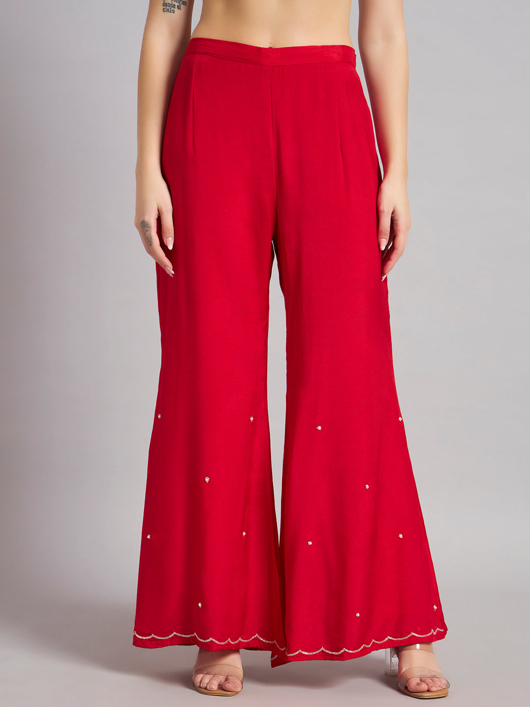 Red Chinnon Silk Suit