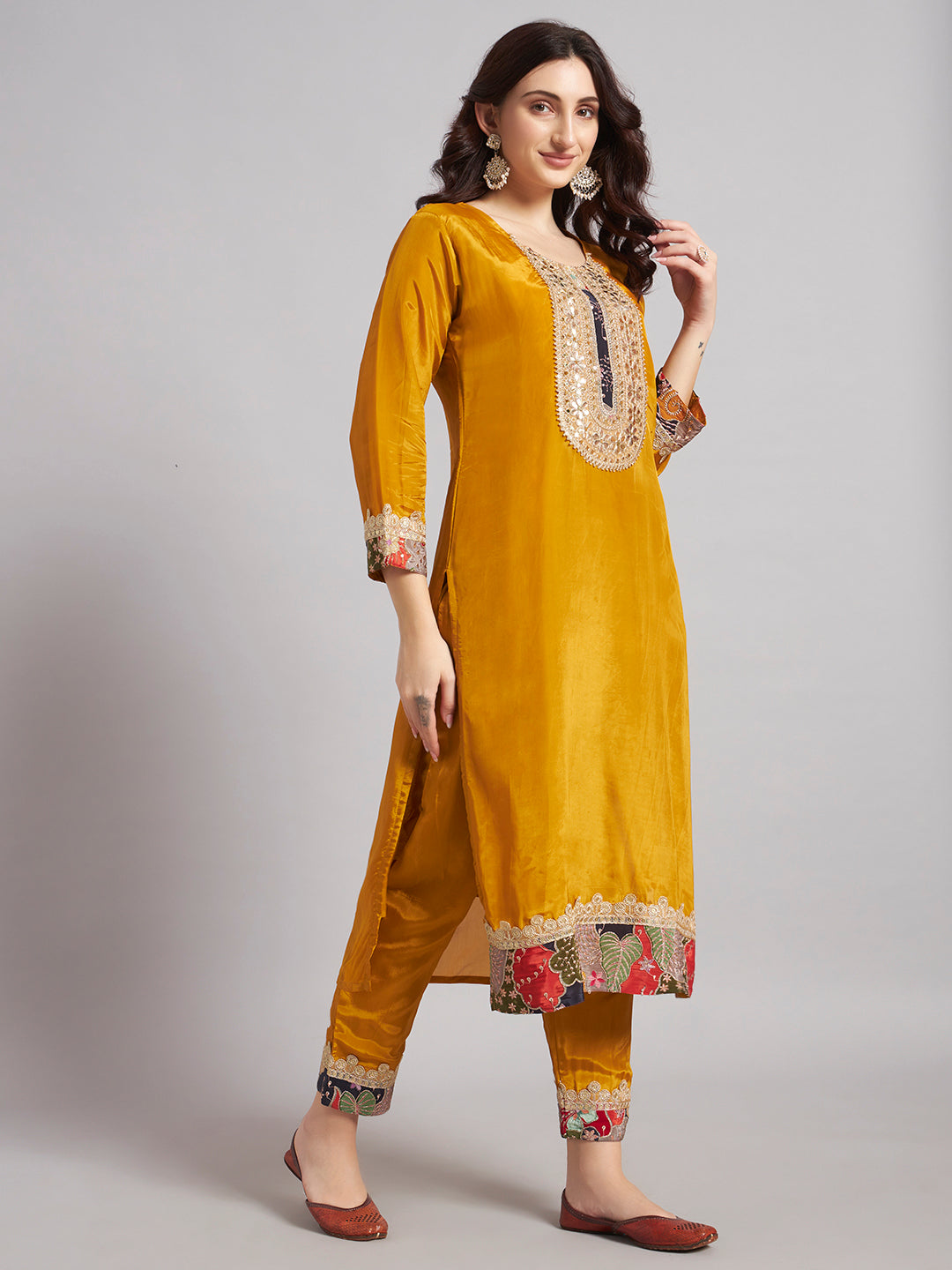 Mustard Yellow Cotton Silk Suit