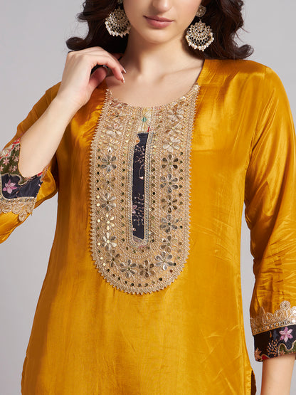 Mustard Yellow Cotton Silk Suit