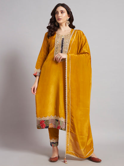 Mustard Yellow Cotton Silk Suit