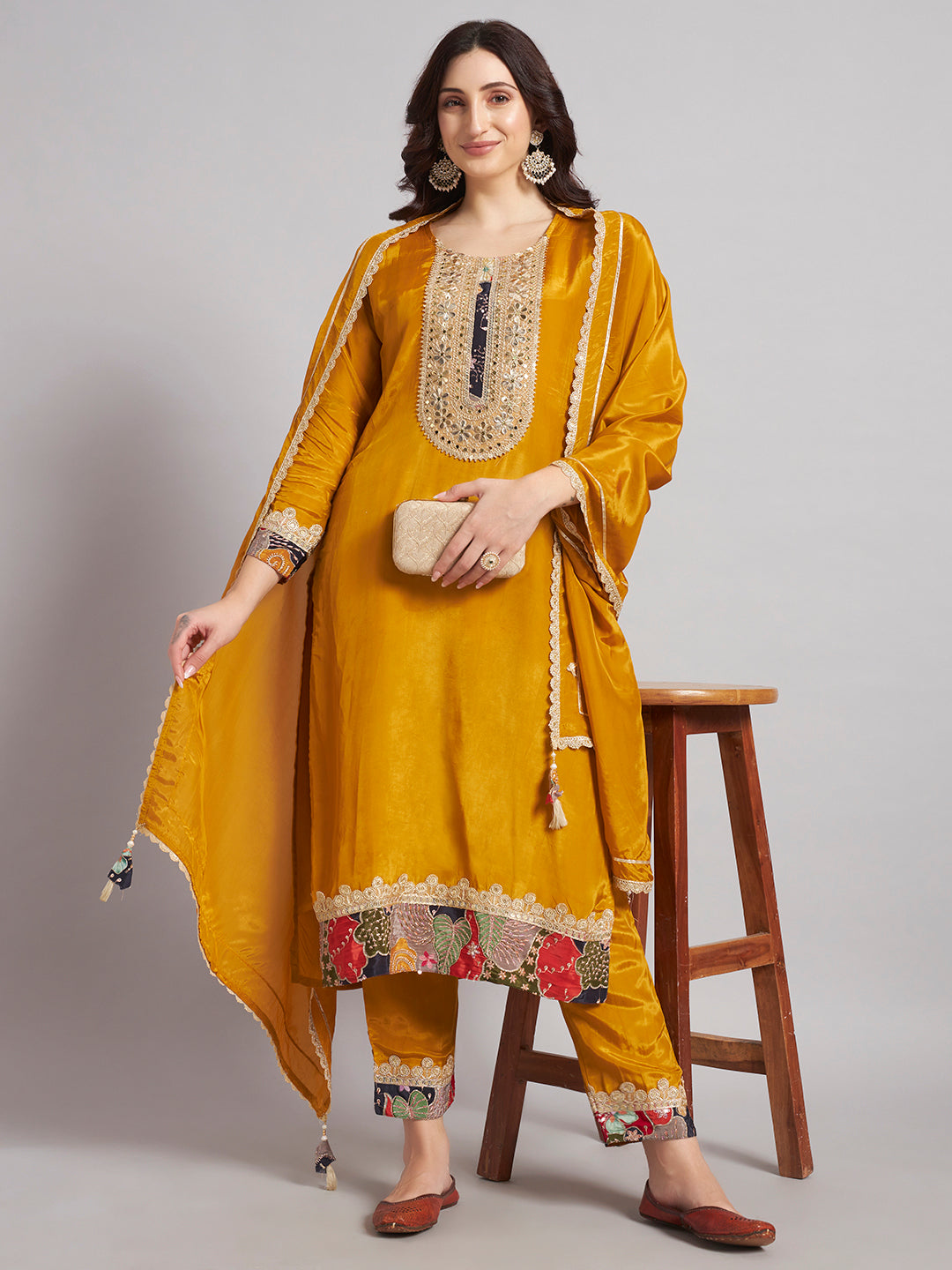 Mustard Yellow Cotton Silk Suit