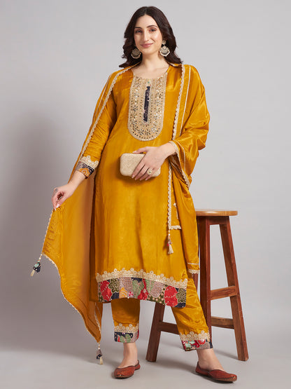 Mustard Yellow Cotton Silk Suit