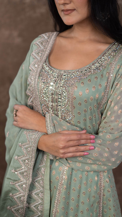 Green Banarasi Georgette Sharara Suit Set